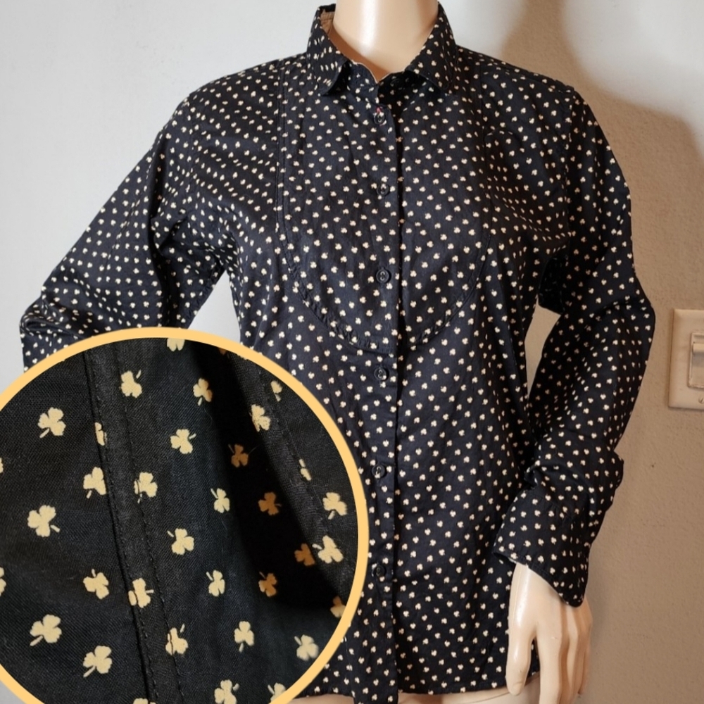 Uniqlo Ines De La Fressange 3 leaf clover black long sleeve button shirt. XS.